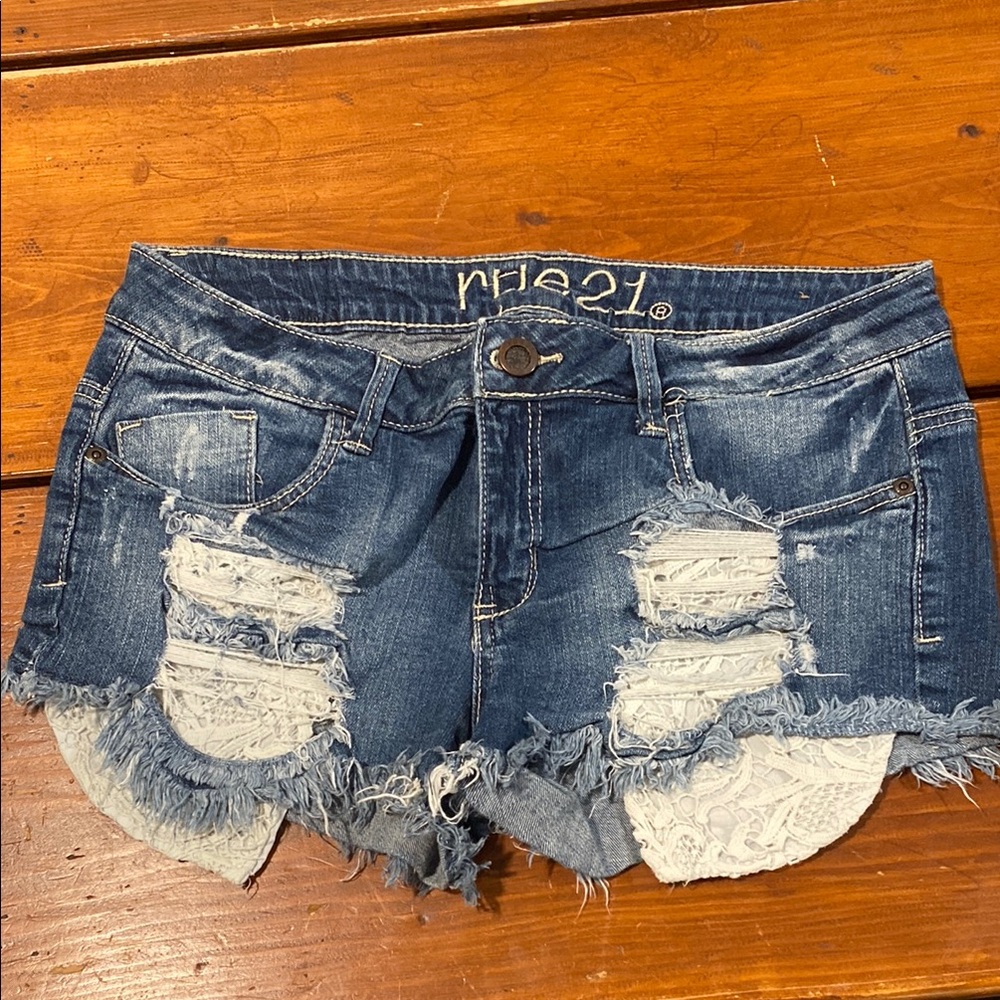 Rue21 Blue Jean Shorts with Distressed Rips and Frayed Hem